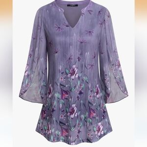 Layered Flowy Purple Lavender Tunic Length Top XXL Like New